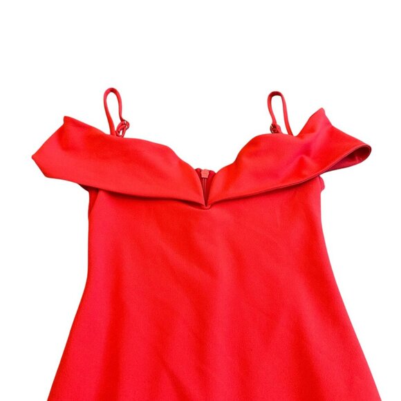 Noookie Bold Red Off-Shoulder Fitted Sheath Dress Spaghetti Strap Size Small - Picture 3 of 12